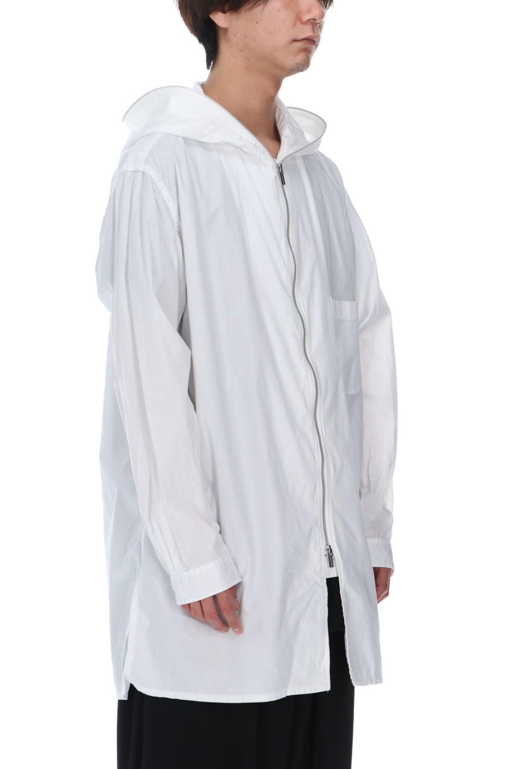 Chain stitch Broad Hooded shirt White