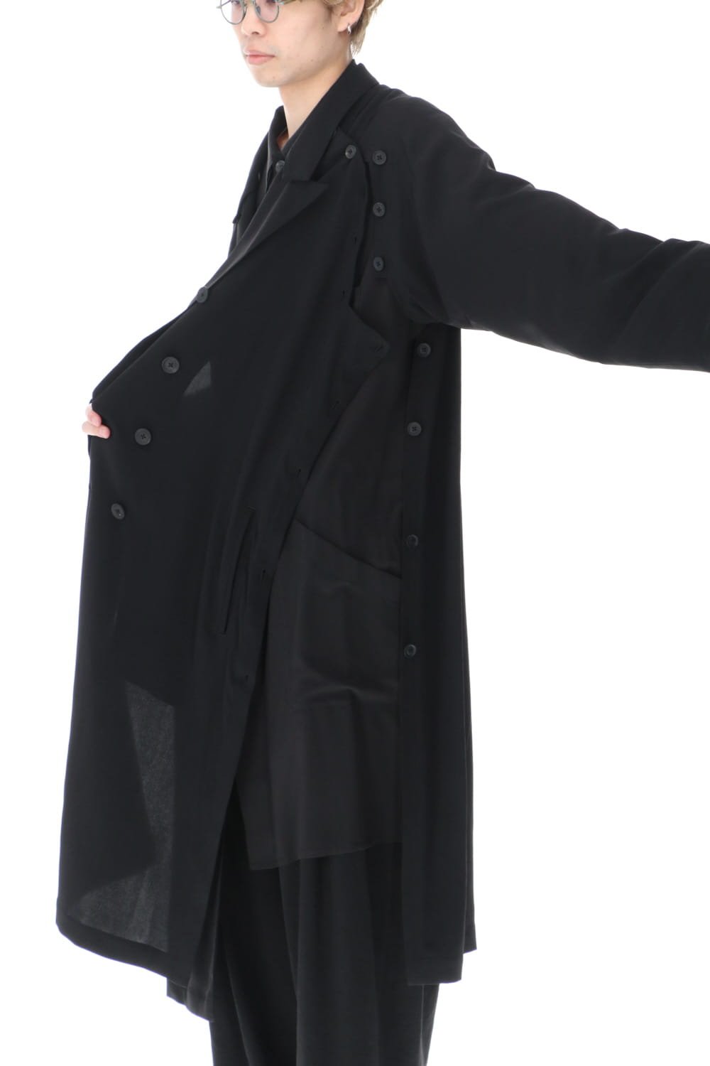 ダブルパーツ ボタン留め ラグランドレス