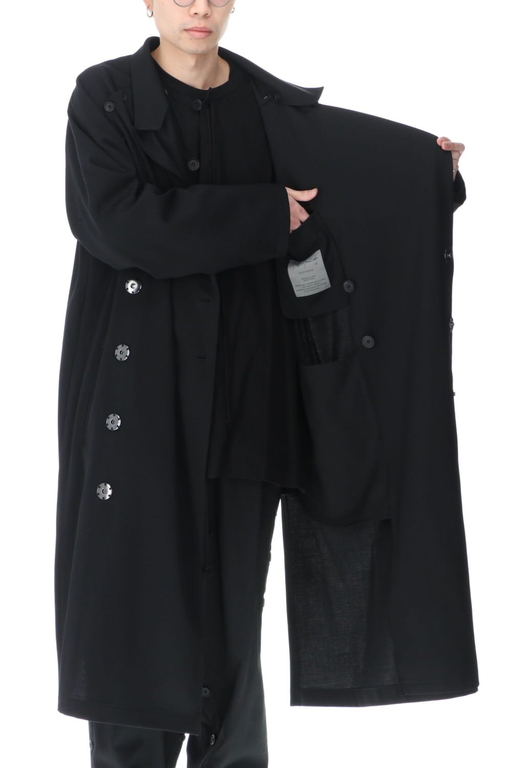 ダブルパーツ ボタン留め シワギャバジン ドレス