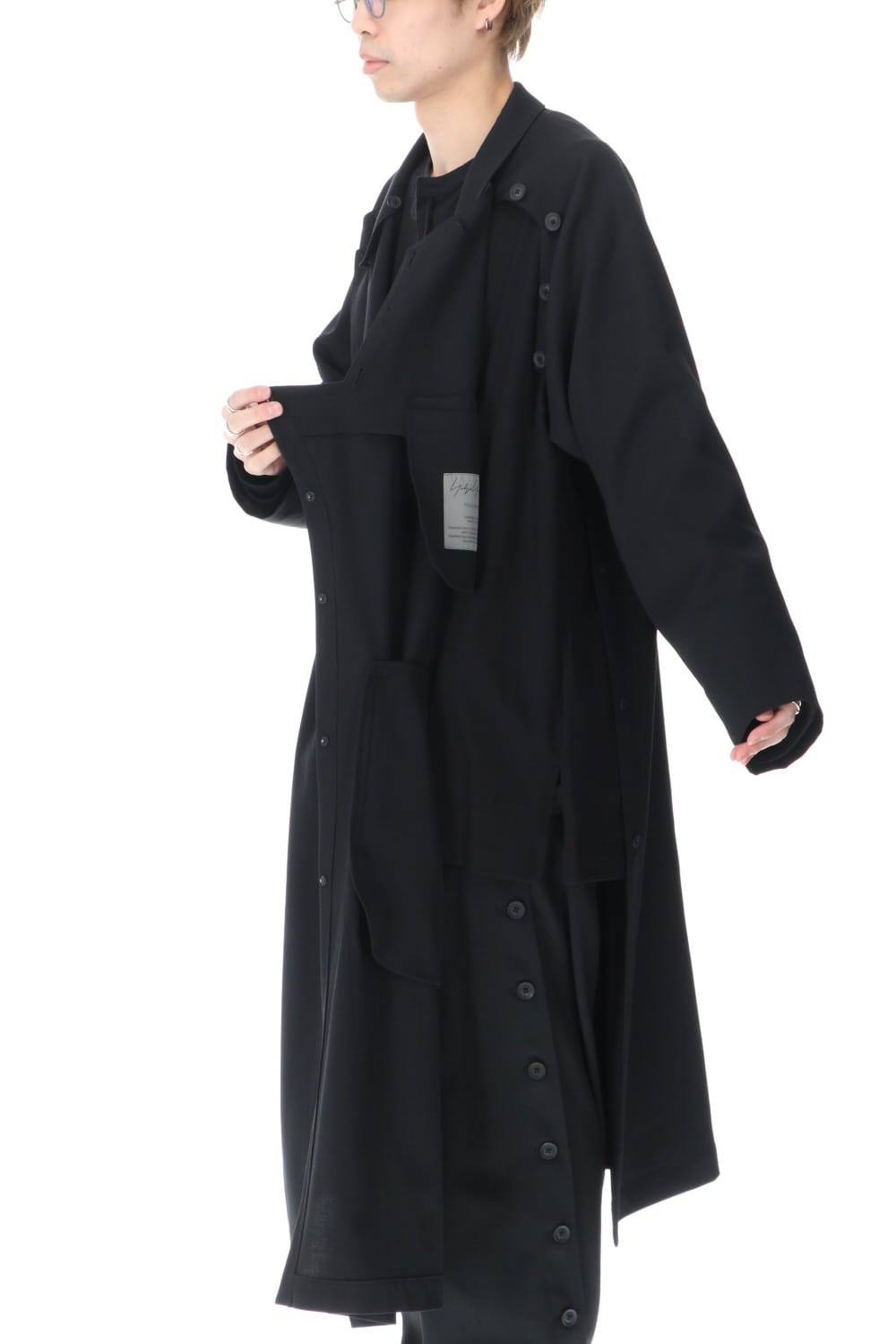 ダブルパーツ ボタン留め シワギャバジン ドレス