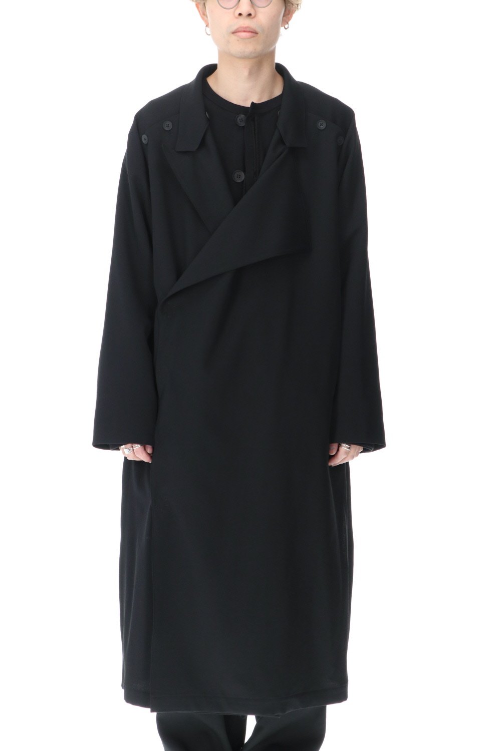 ダブルパーツ ボタン留め シワギャバジン ドレス