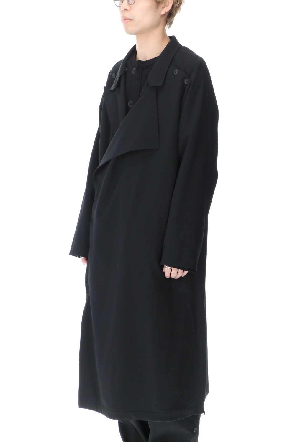 ダブルパーツ ボタン留め シワギャバジン ドレス