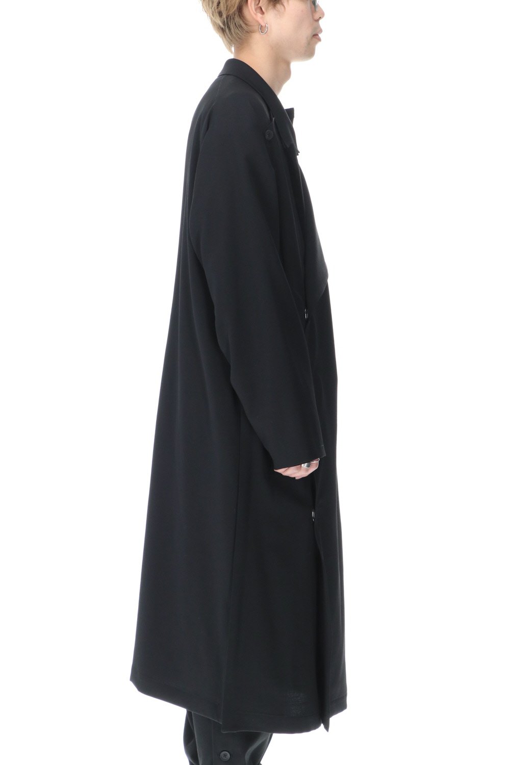 ダブルパーツ ボタン留め シワギャバジン ドレス