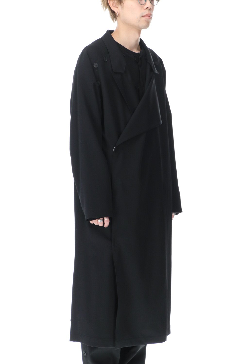 ダブルパーツ ボタン留め シワギャバジン ドレス