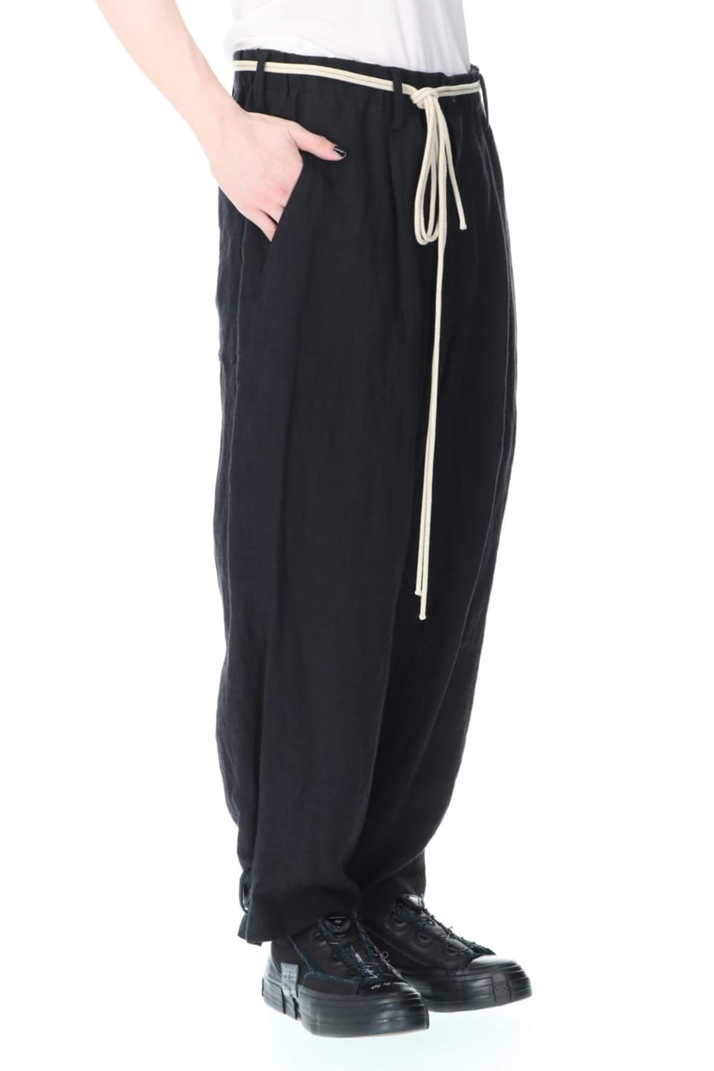 Hem twisted Linen Pants with Emblem