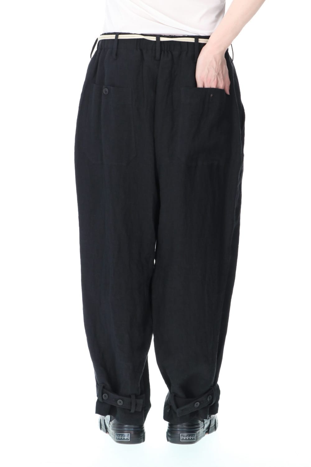 Hem twisted Linen Pants with Emblem