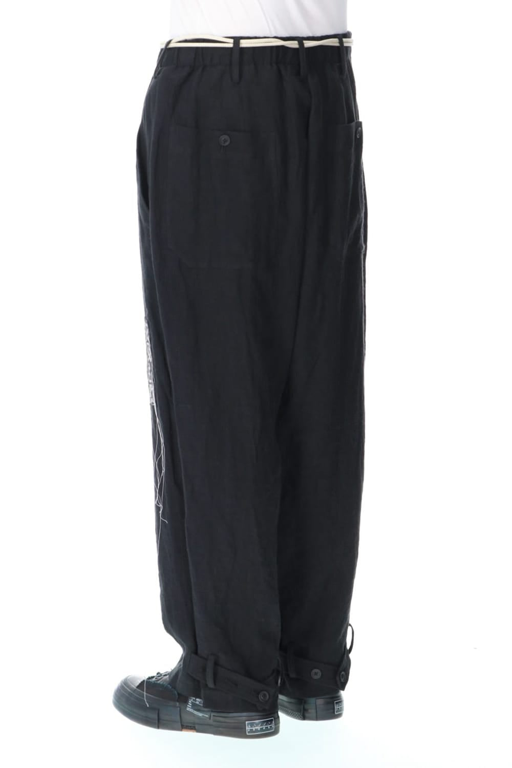 Hem twisted Linen Pants with Emblem