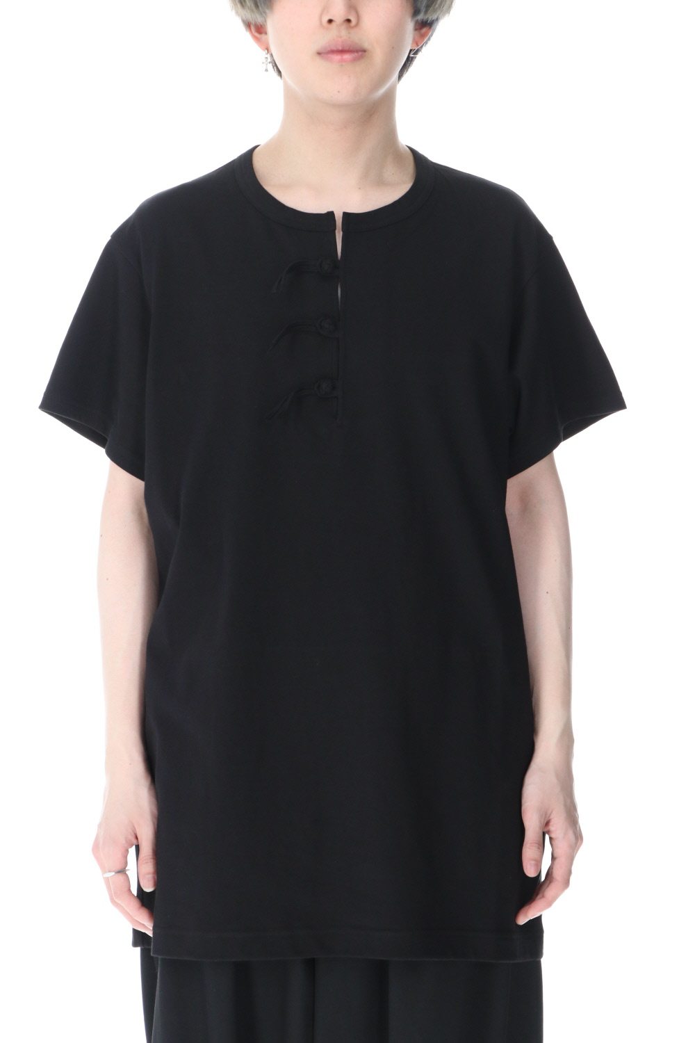 Buddha Button Henry neck Short sleeve T-shirt Black