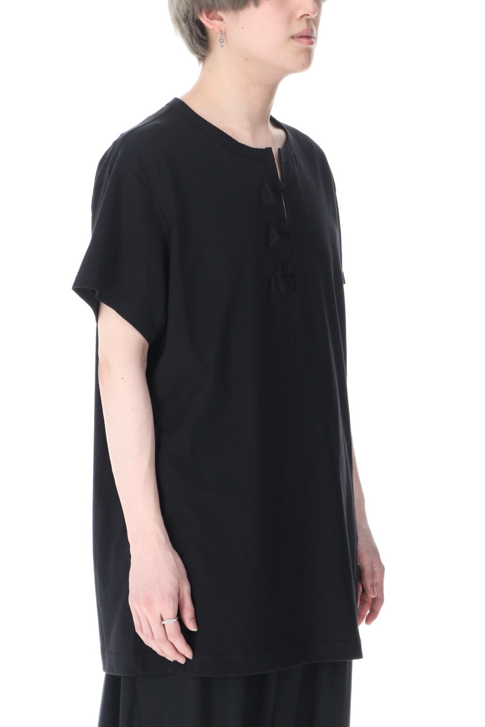 Buddha Button Henry neck Short sleeve T-shirt Black