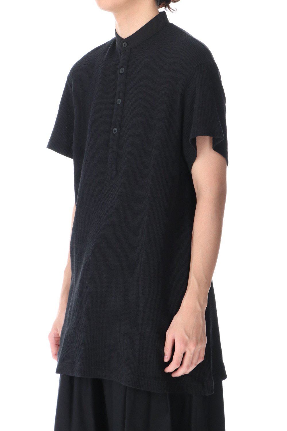 ​Henry neck Garment dye ​Waffle Short sleeve T-Shirt