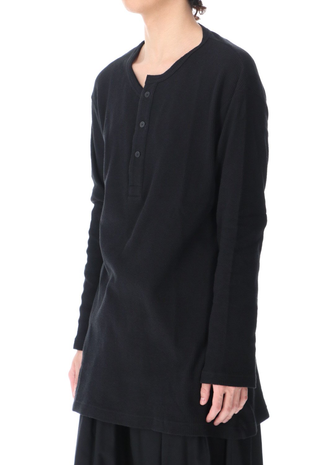 ​Henry neck Garment dye ​Waffle Long sleeve T-Shirt