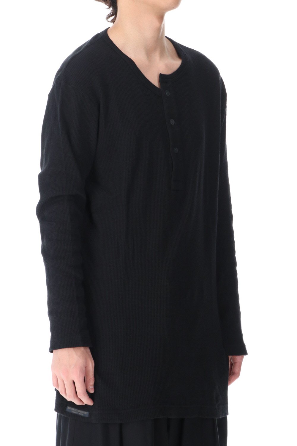 ​Henry neck Garment dye ​Waffle Long sleeve T-Shirt