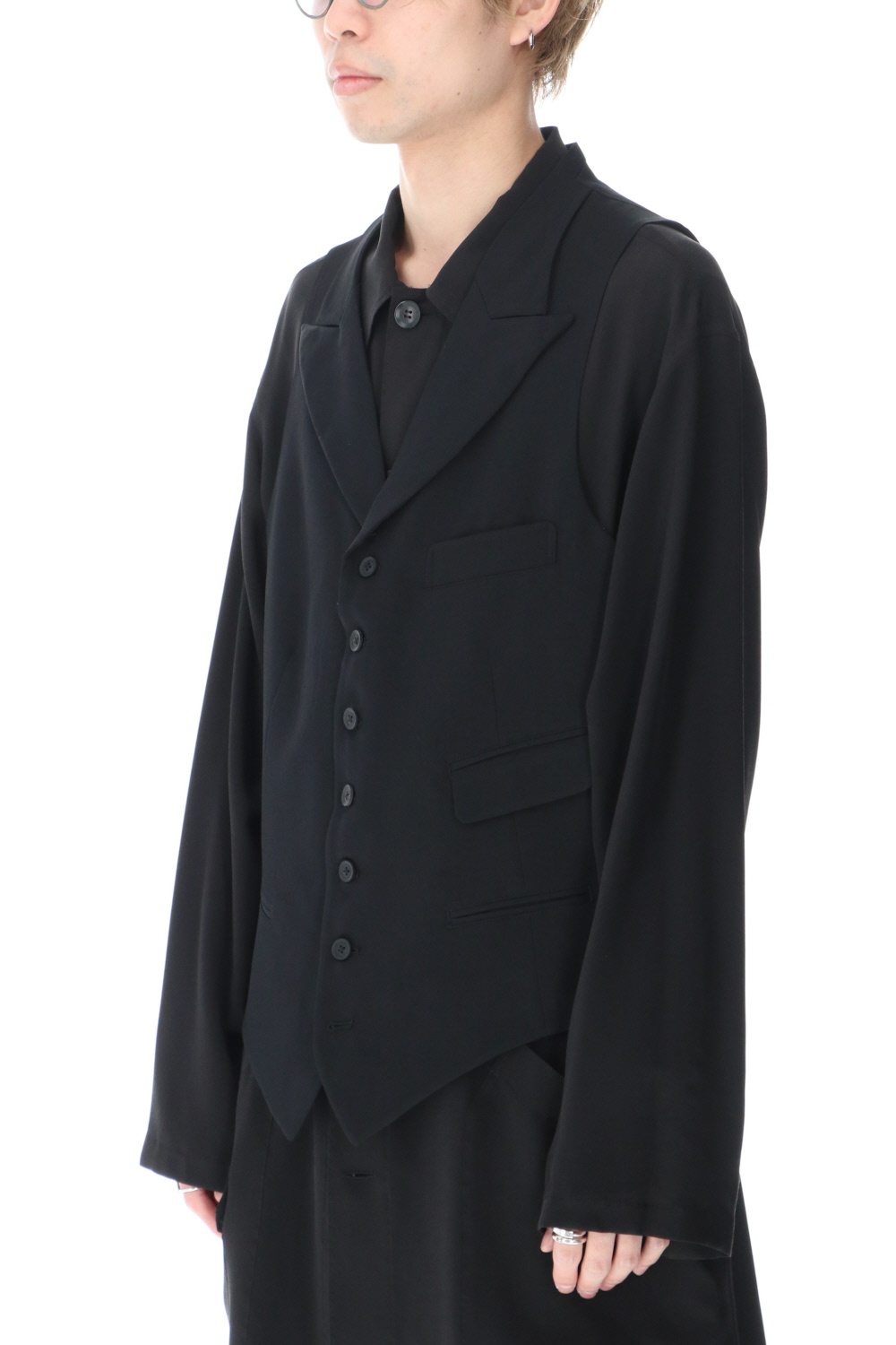 7 Button Peaked lapel Wool gabardine Vest