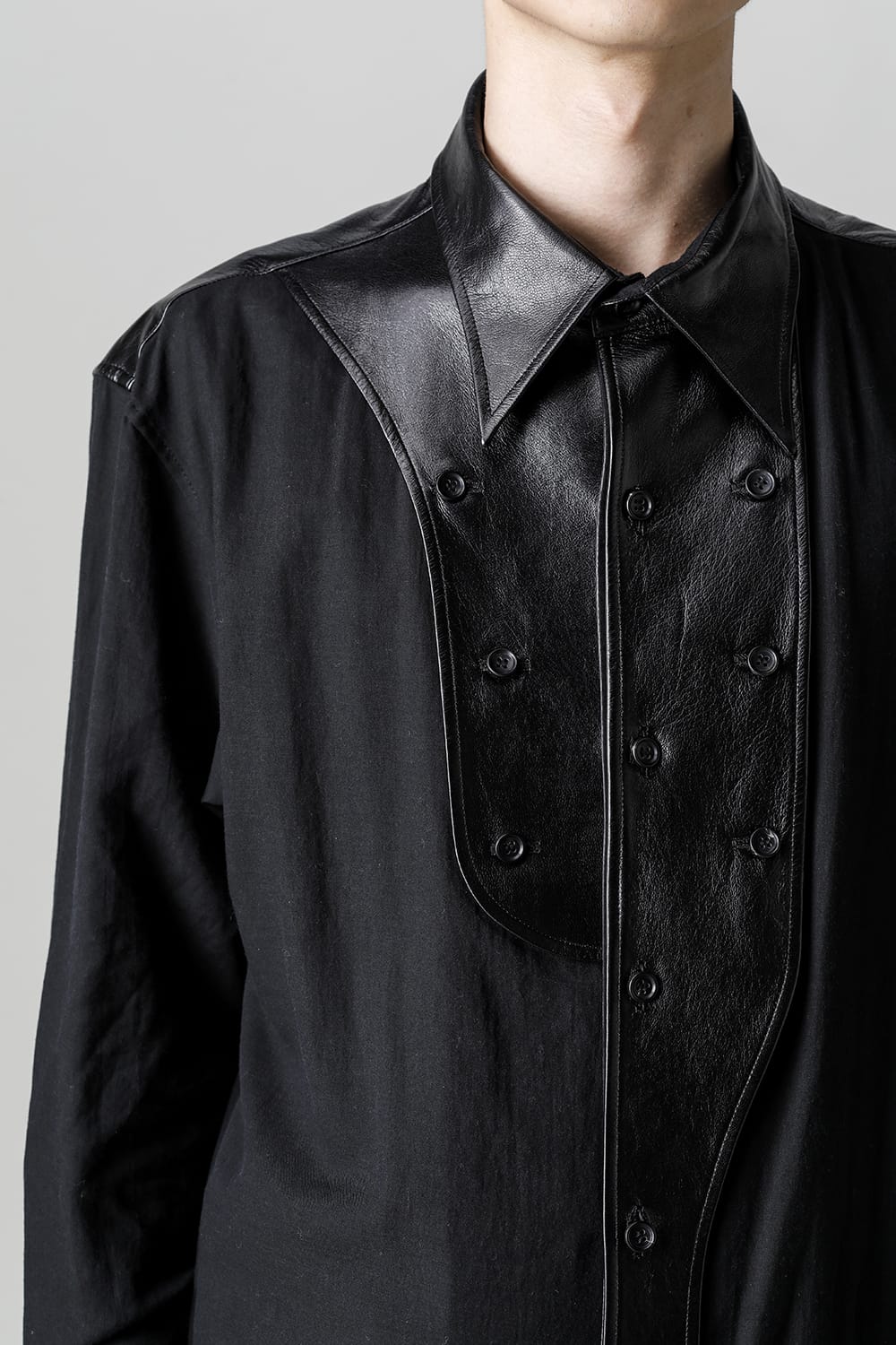 Leather Bosom Panel Blouse