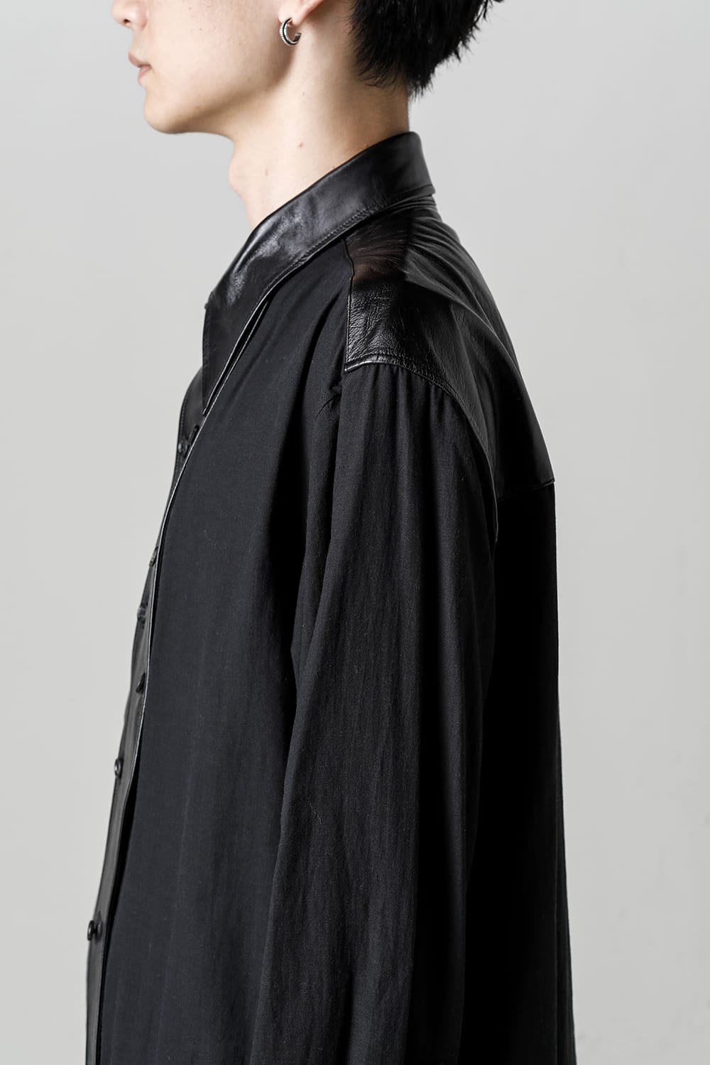 Leather Bosom Panel Blouse