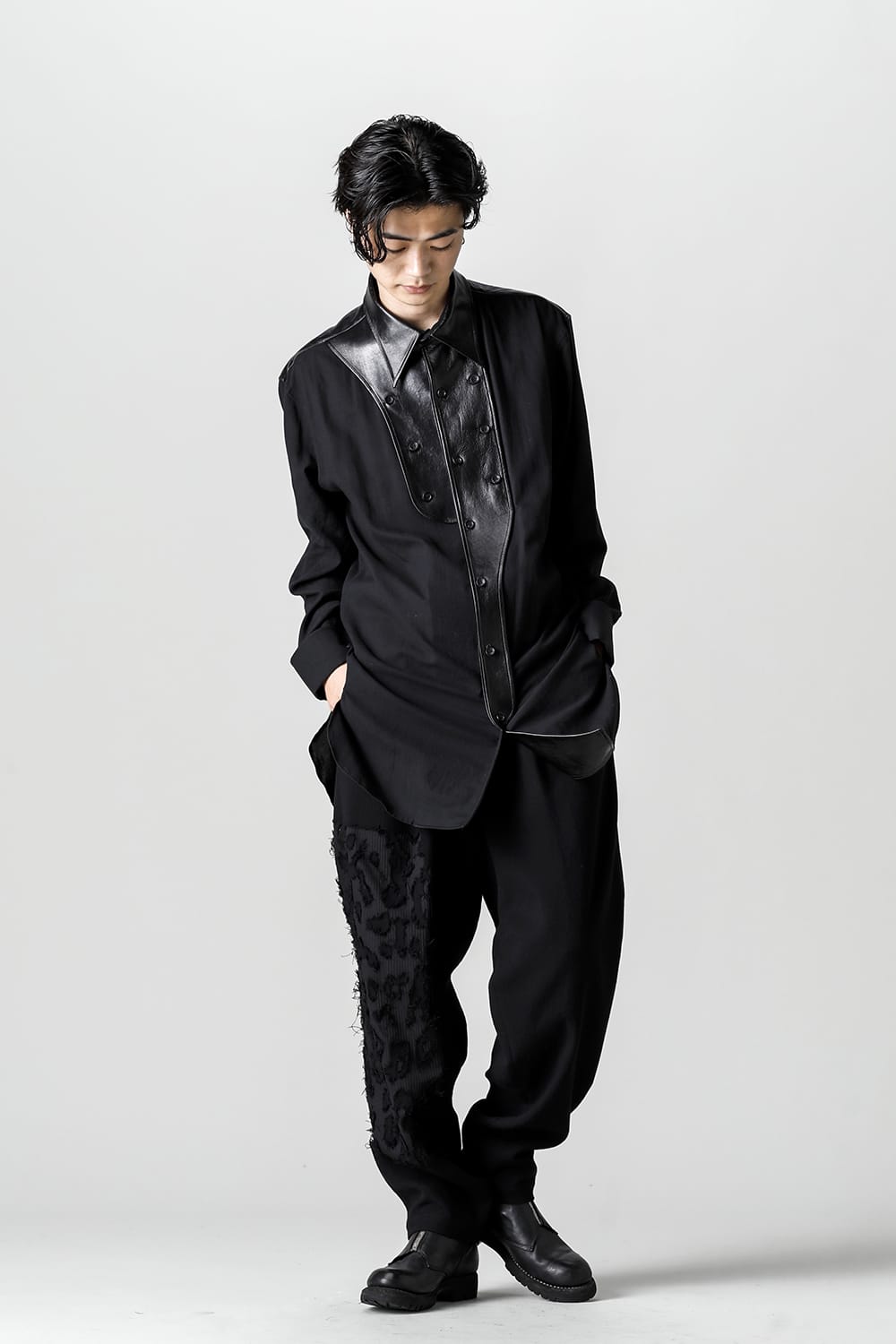 Leather Bosom Panel Blouse