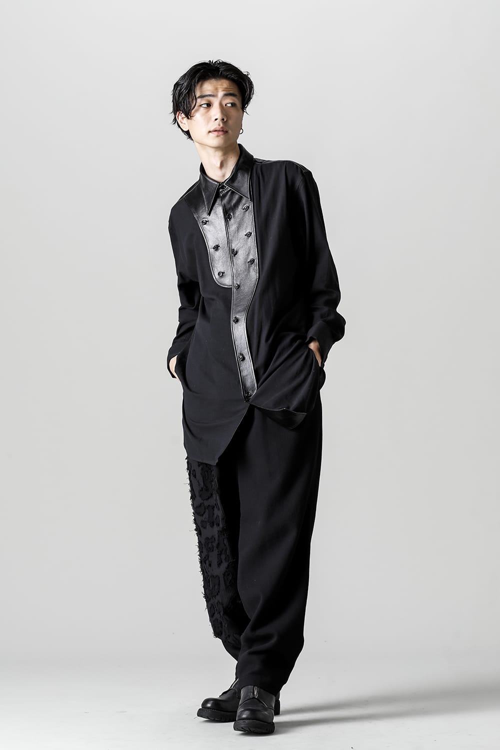 Leather Bosom Panel Blouse