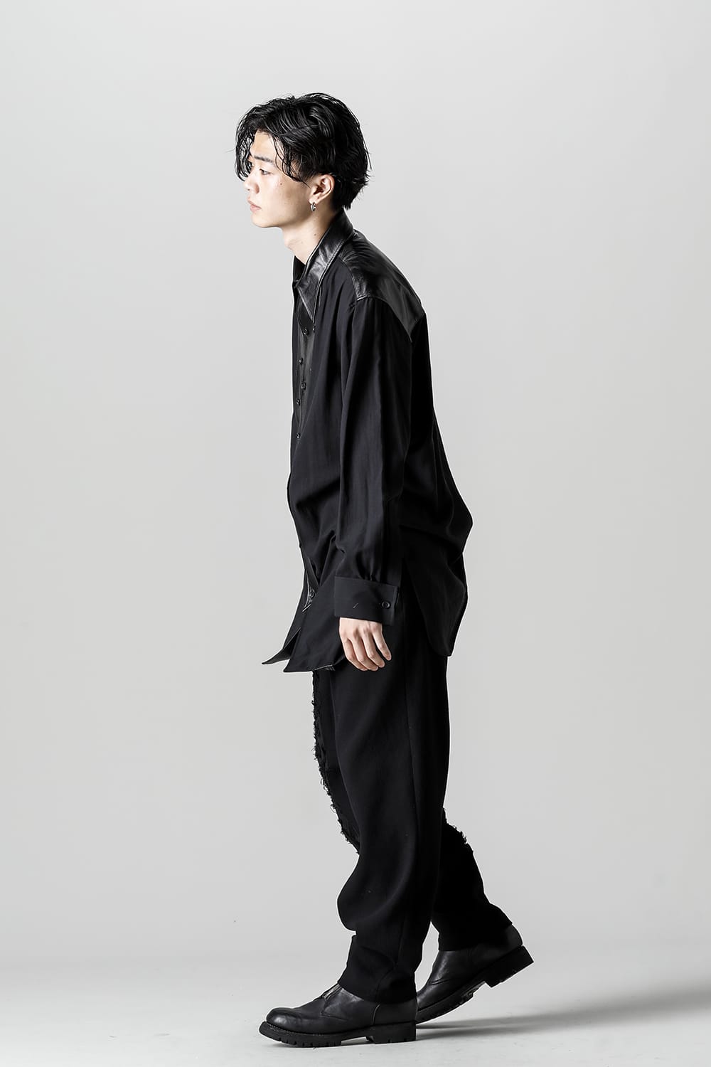 Leather Bosom Panel Blouse