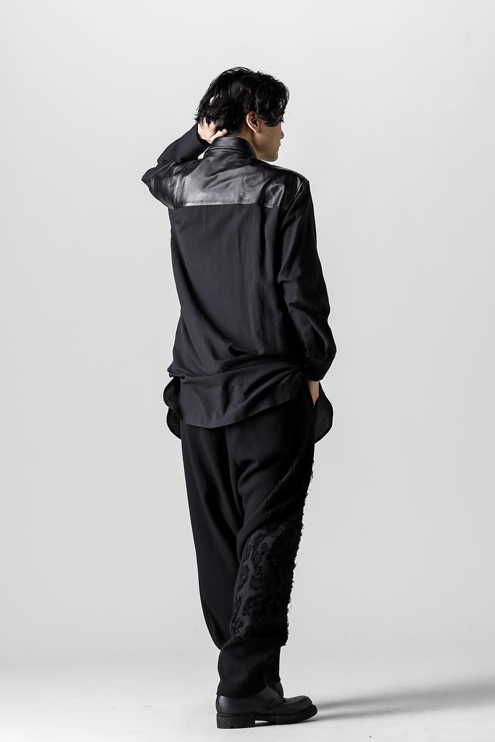 Leather Bosom Panel Blouse