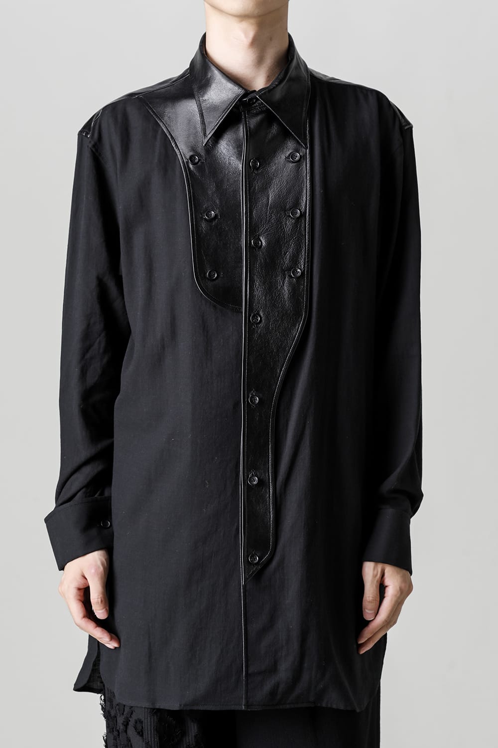 Leather Bosom Panel Blouse