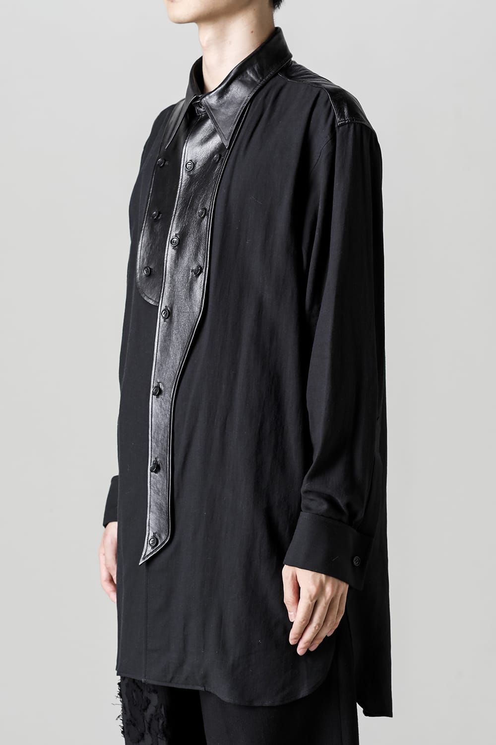 Leather Bosom Panel Blouse