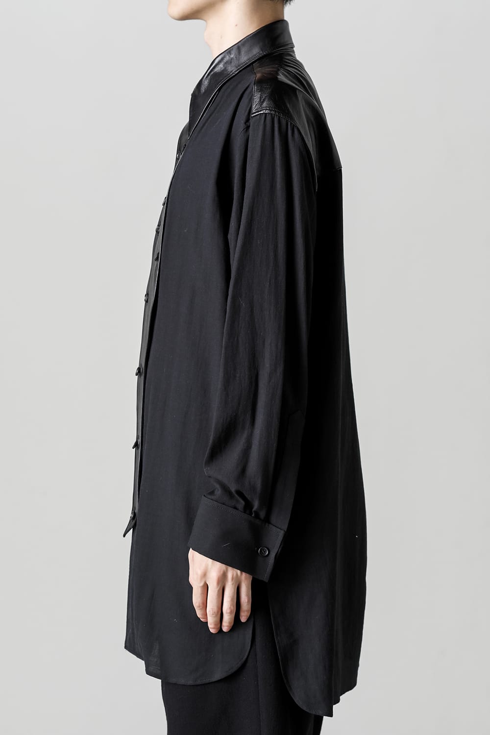 Leather Bosom Panel Blouse