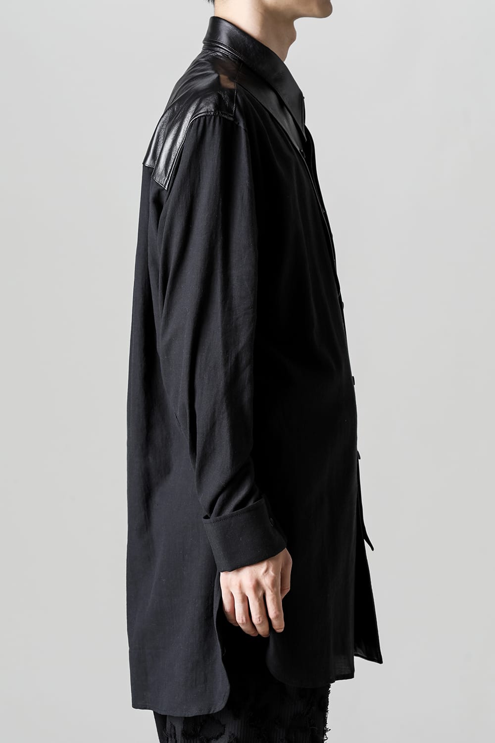 Leather Bosom Panel Blouse