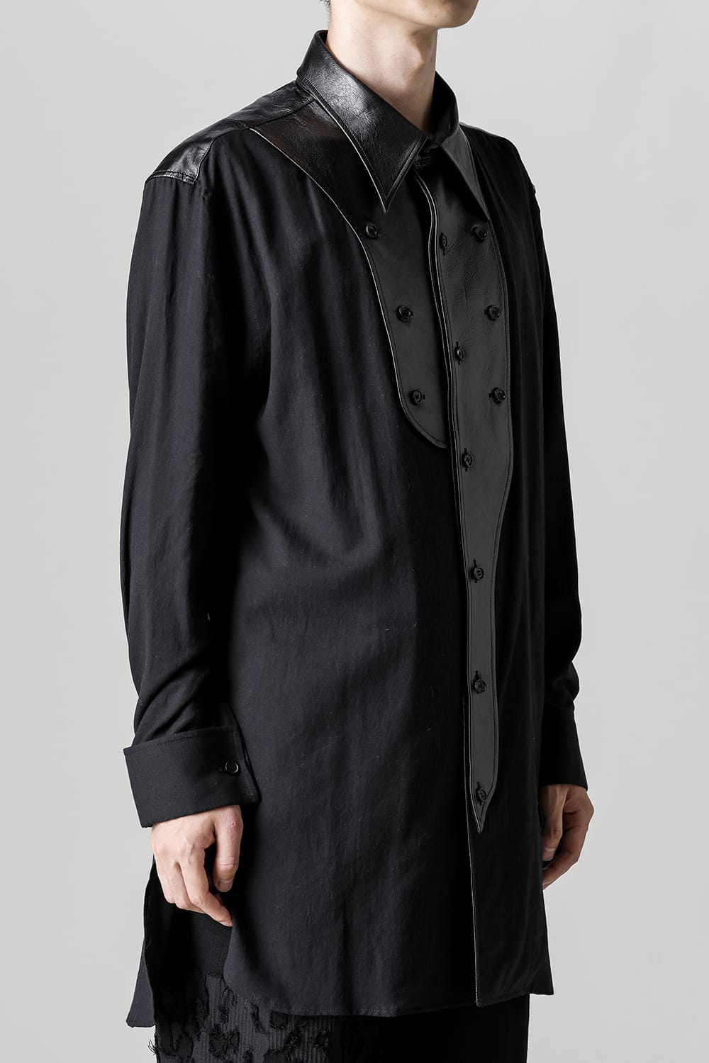 Leather Bosom Panel Blouse