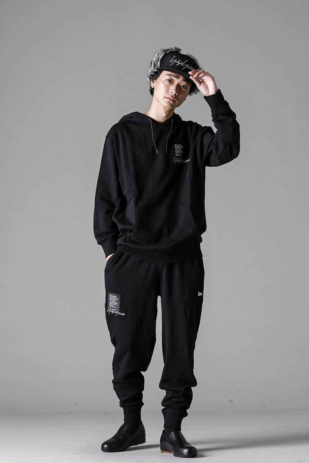 New Era × Yohji Yamamoto Signature Logo Sweat Pullover Hoodie