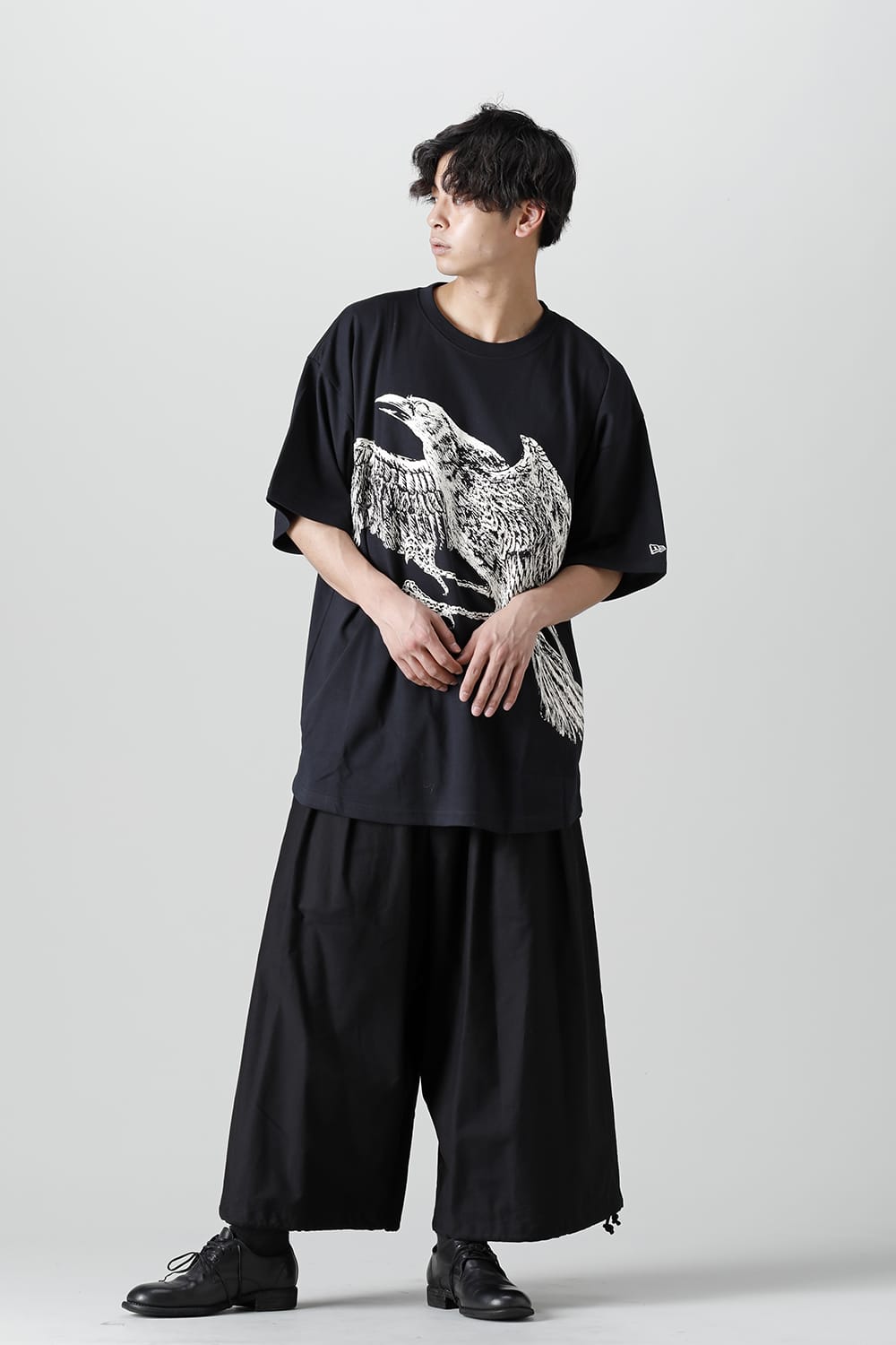New Era × Yohji Yamamoto Crow Print Round Hem Short Sleeve Tee