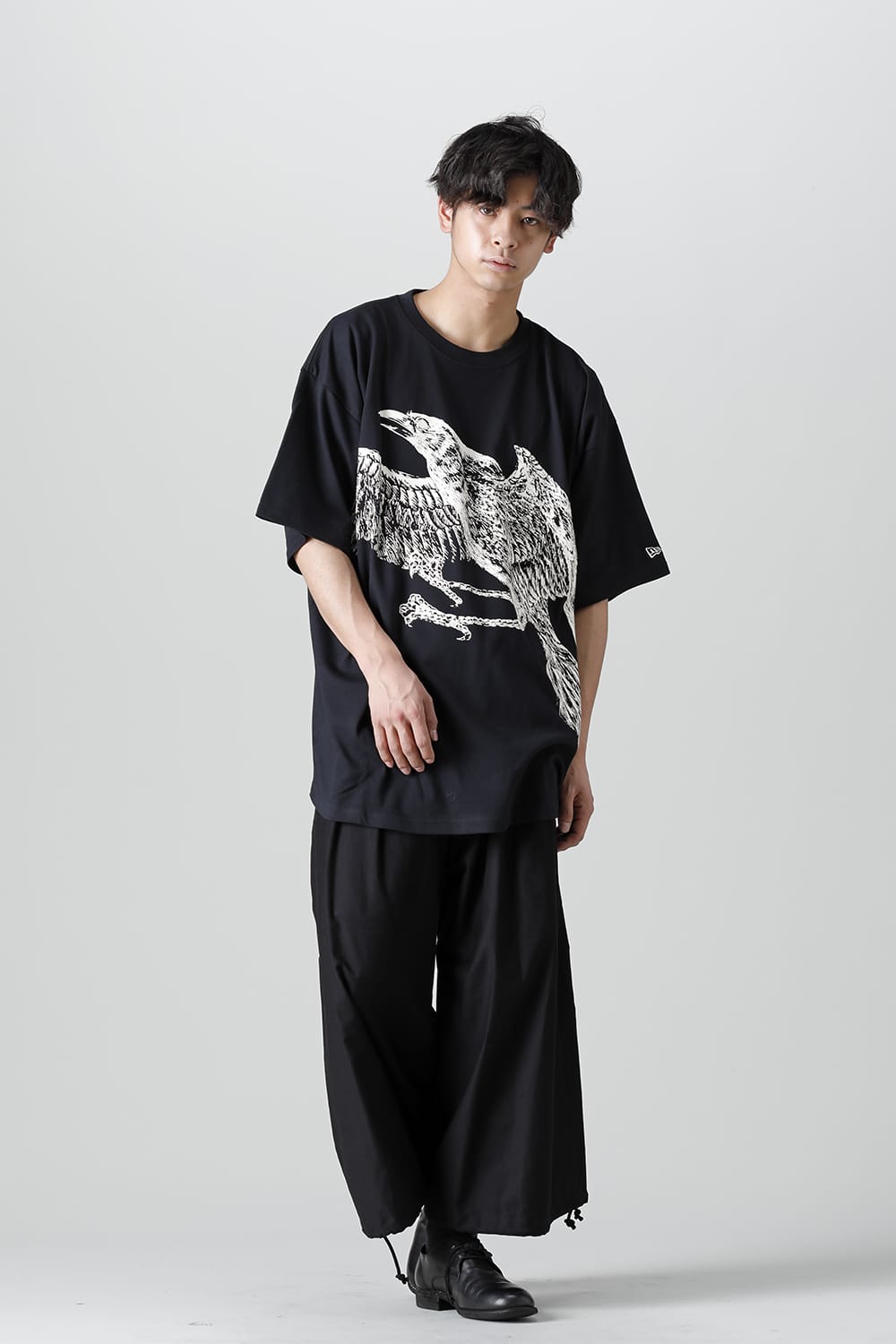 New Era × Yohji Yamamoto Crow Print Round Hem Short Sleeve Tee