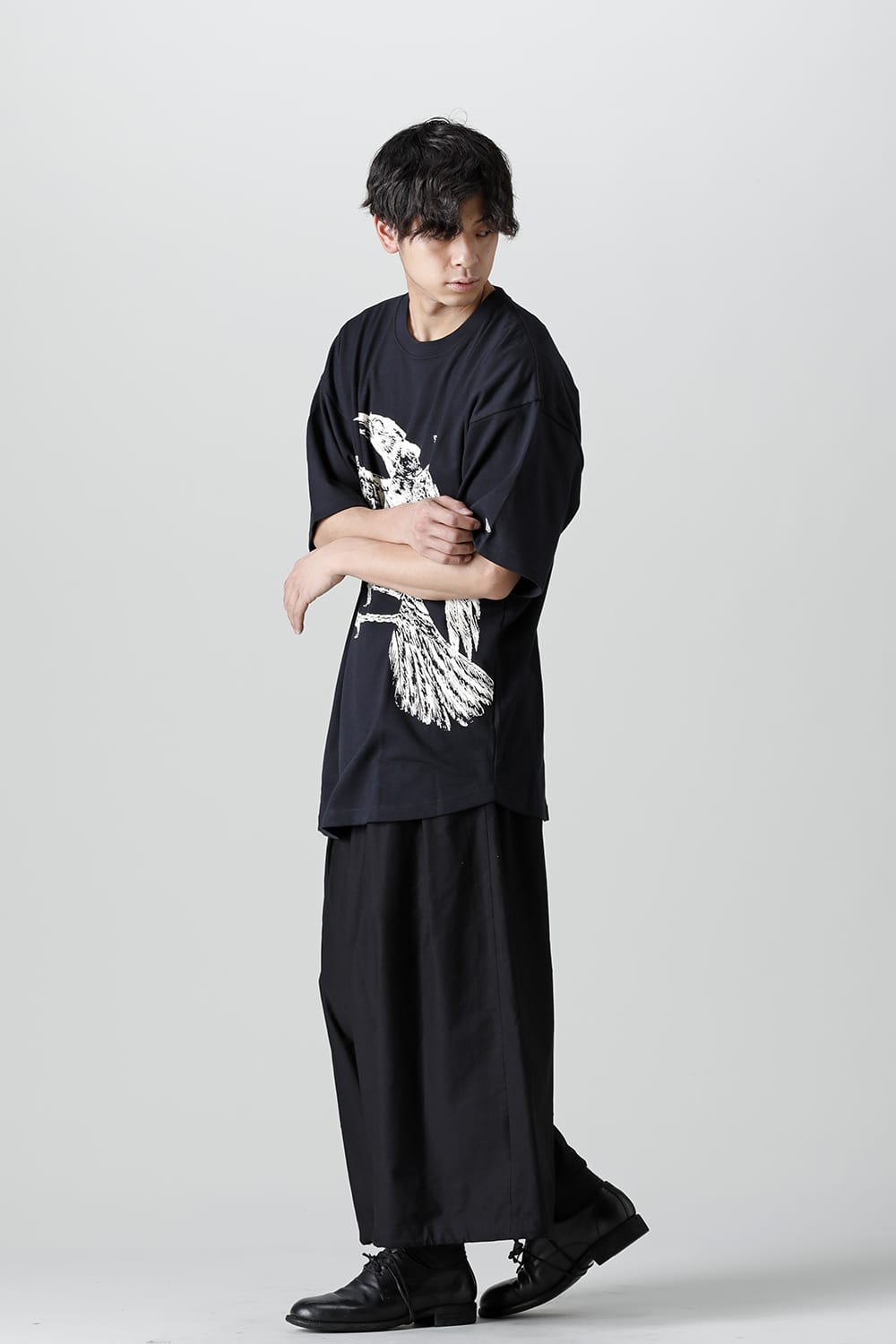New Era × Yohji Yamamoto Crow Print Round Hem Short Sleeve Tee