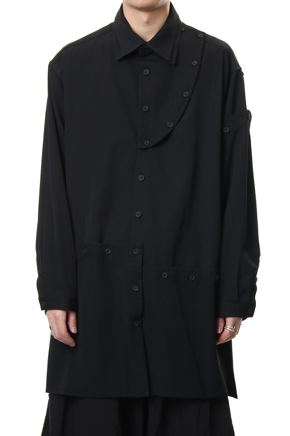 Front Detachable Button Shirt Wrinkled Gabardine