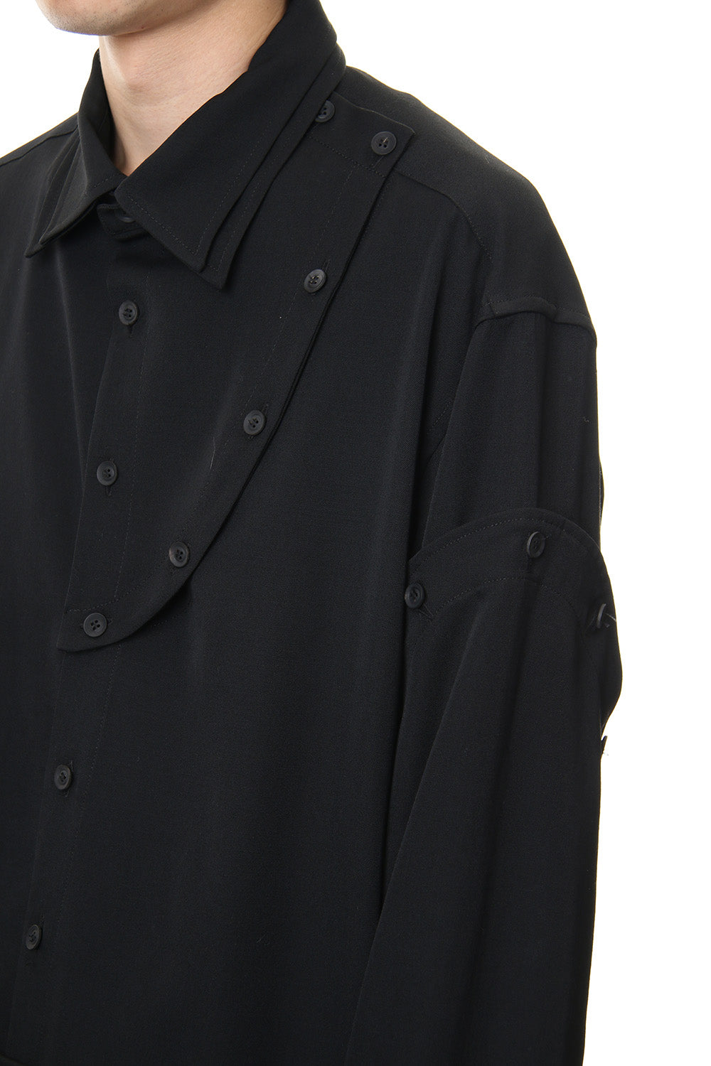 Front Detachable Button Shirt Wrinkled Gabardine
