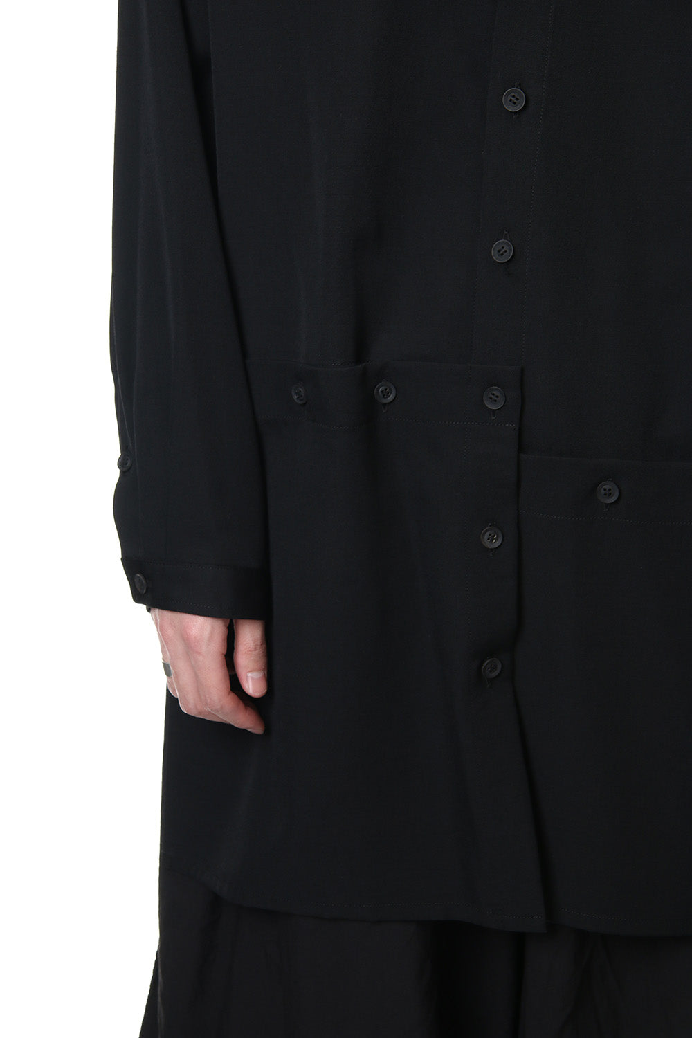 Front Detachable Button Shirt Wrinkled Gabardine