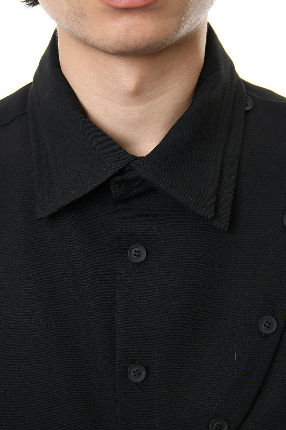 Front Detachable Button Shirt Wrinkled Gabardine