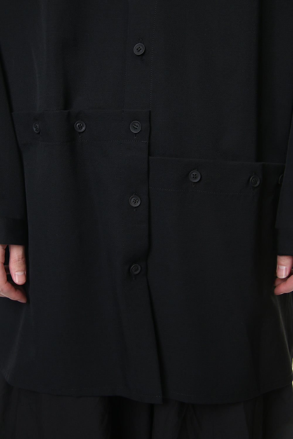 Front Detachable Button Shirt Wrinkled Gabardine