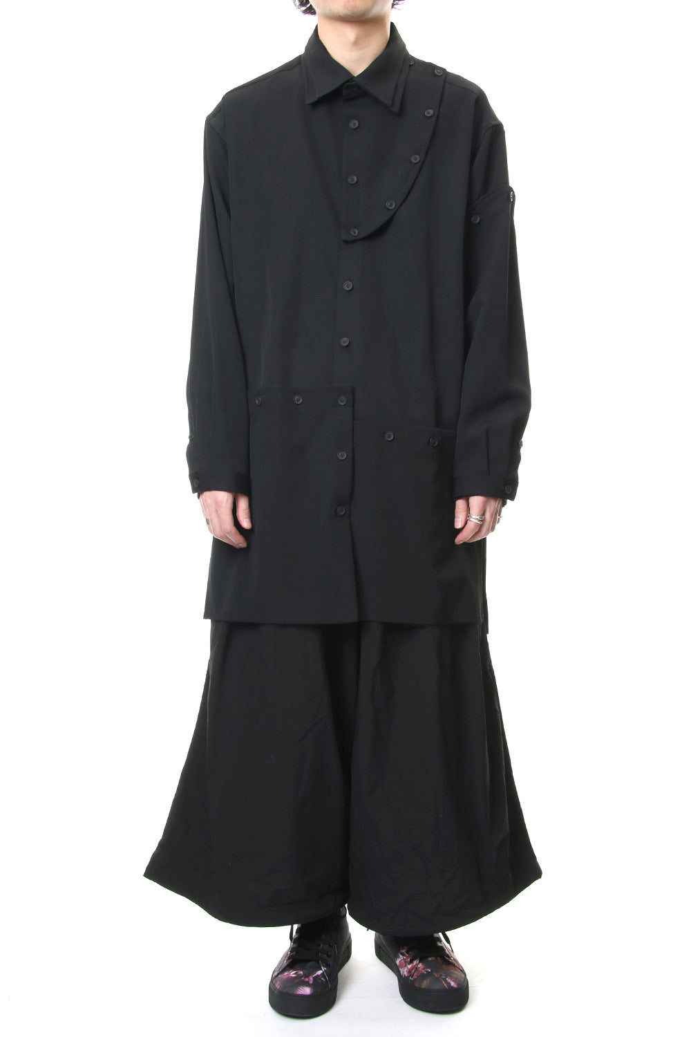 Front Detachable Button Shirt Wrinkled Gabardine