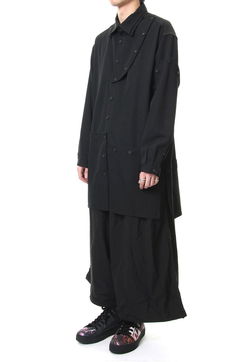 Front Detachable Button Shirt Wrinkled Gabardine