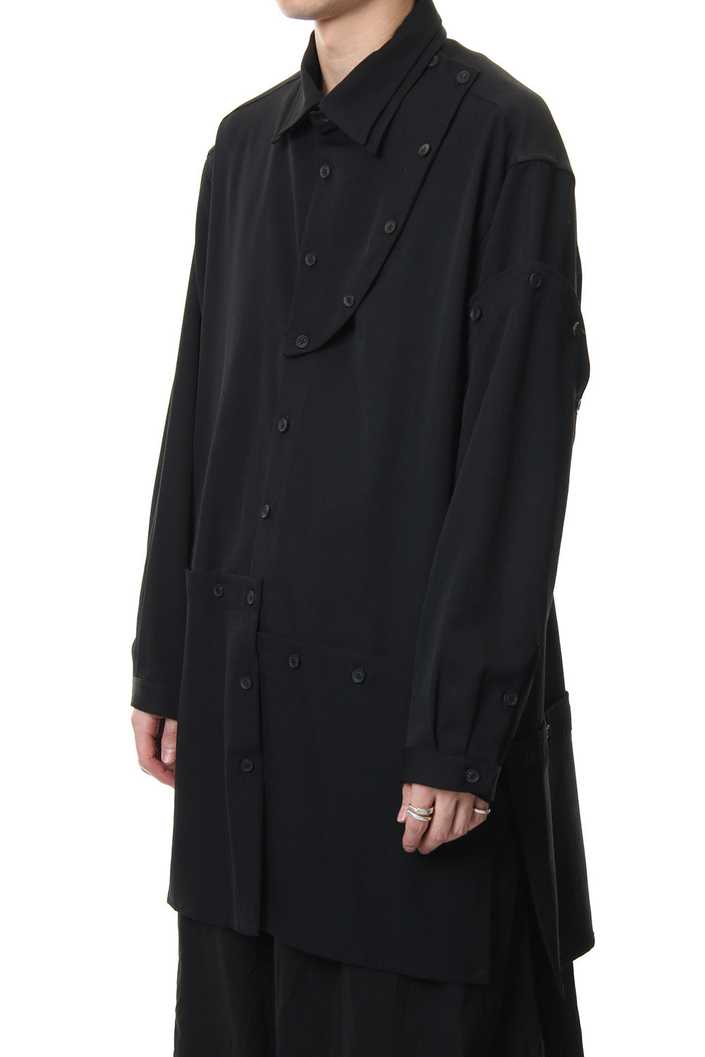 Front Detachable Button Shirt Wrinkled Gabardine