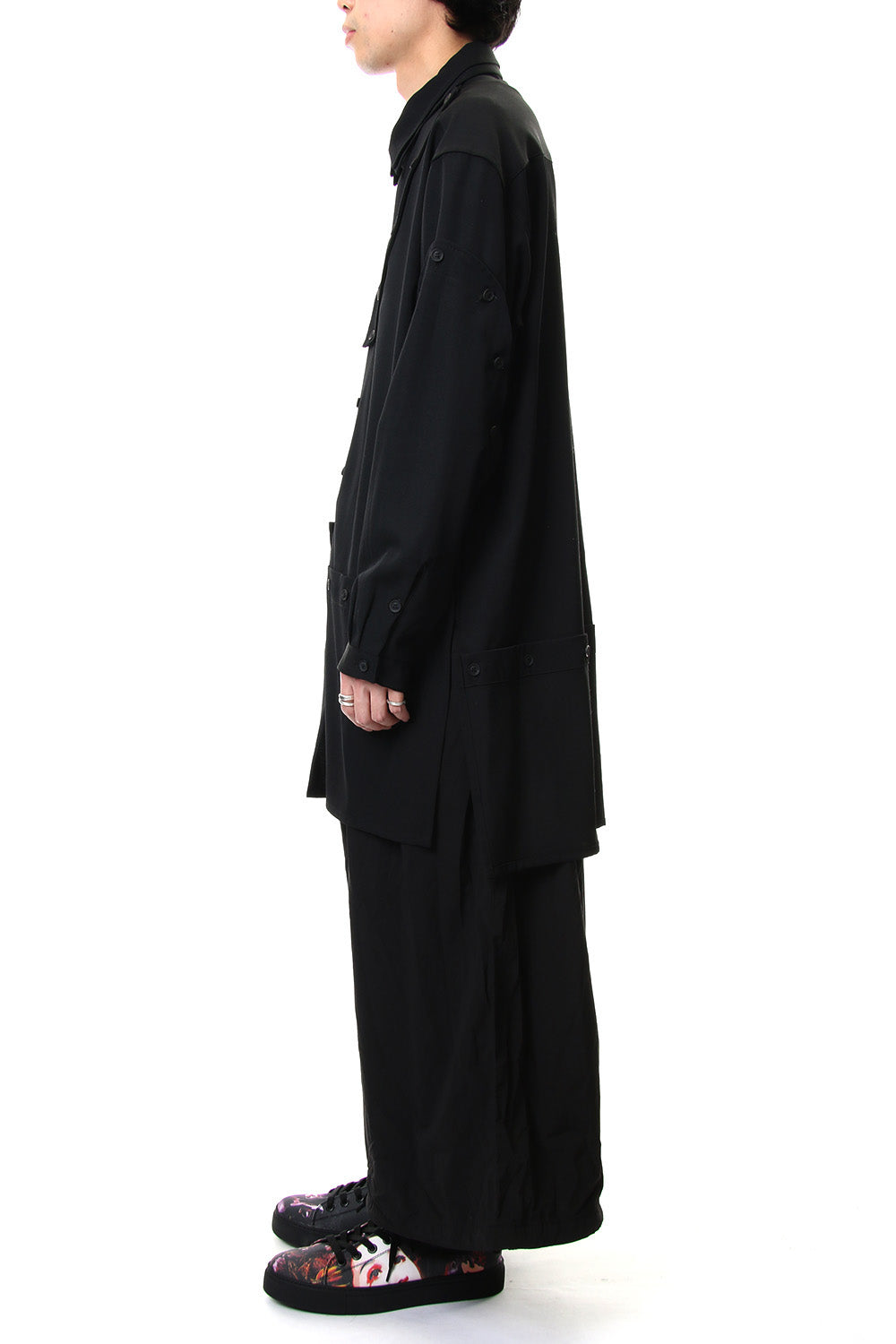 Front Detachable Button Shirt Wrinkled Gabardine