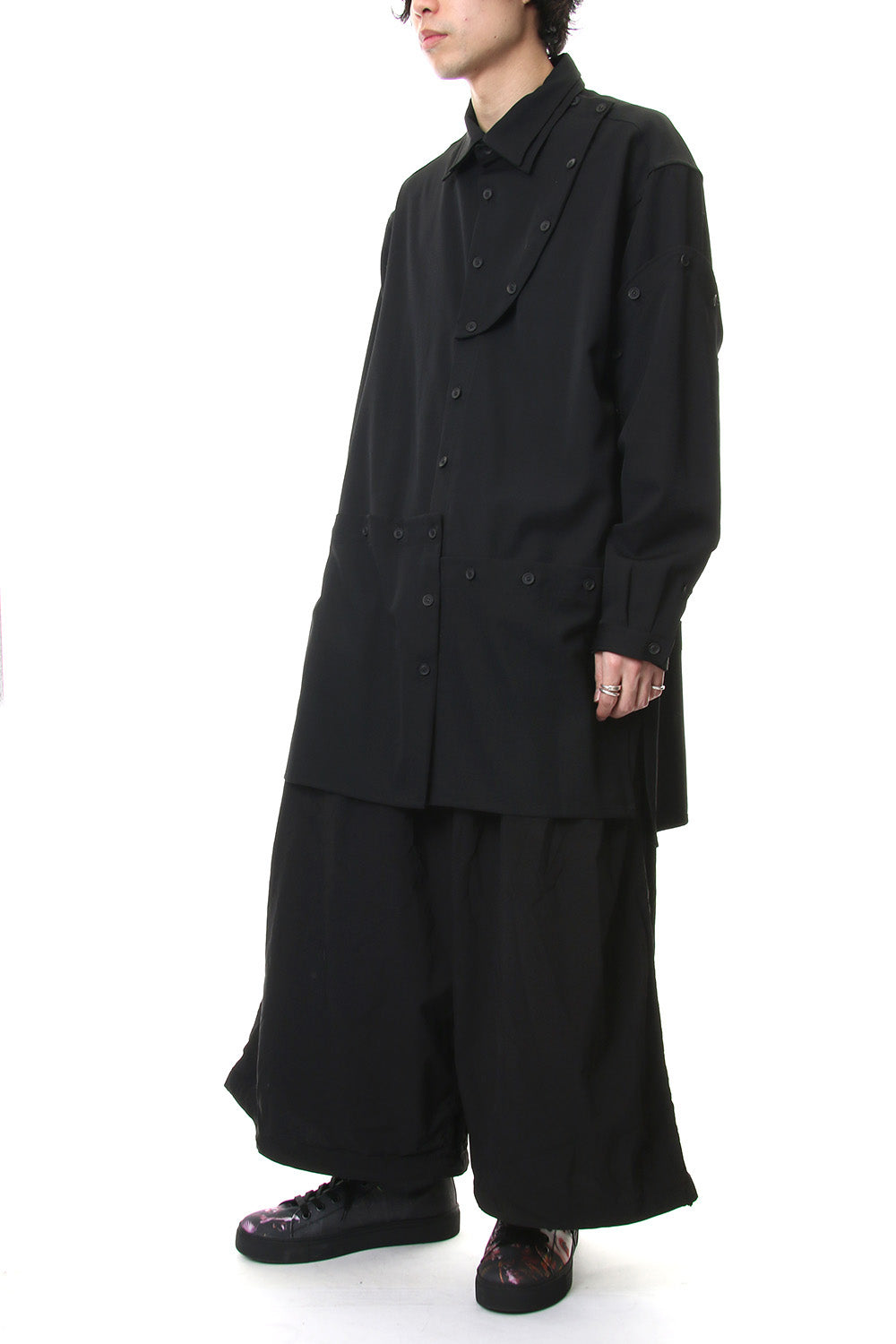 Front Detachable Button Shirt Wrinkled Gabardine