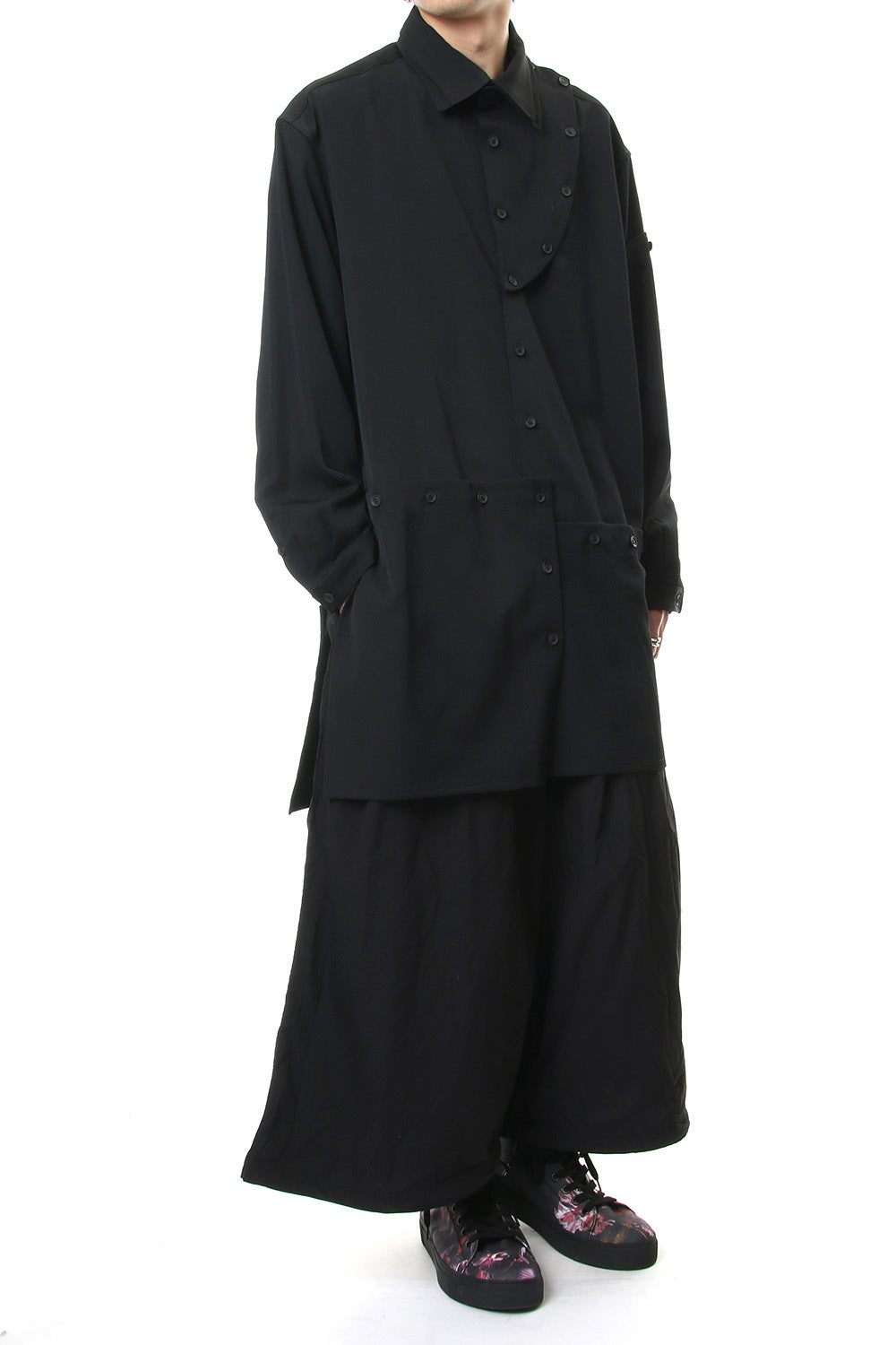 Front Detachable Button Shirt Wrinkled Gabardine