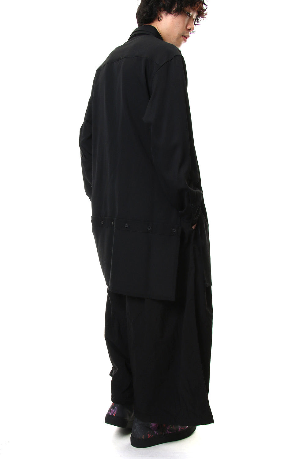 Front Detachable Button Shirt Wrinkled Gabardine