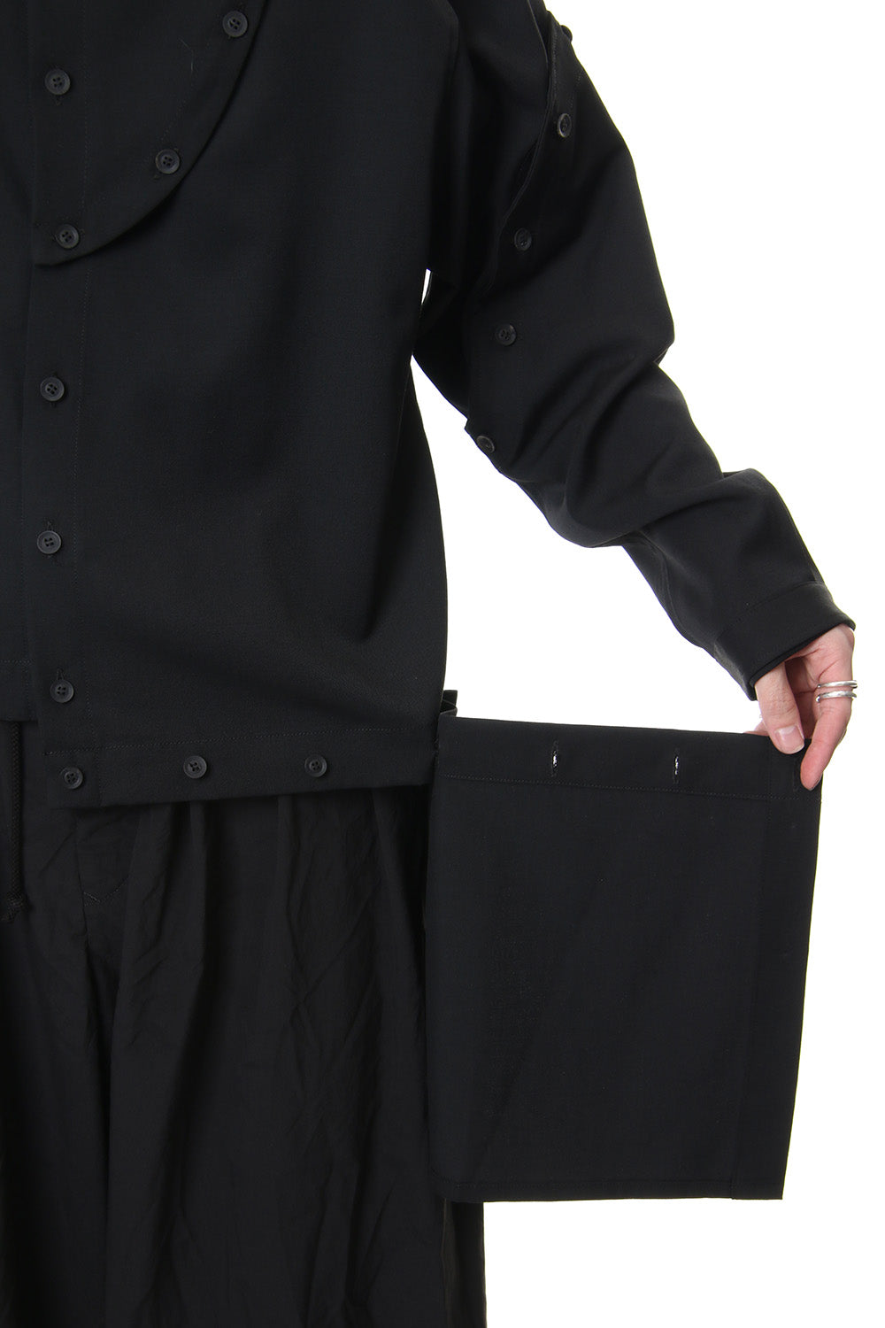 Front Detachable Button Shirt Wrinkled Gabardine