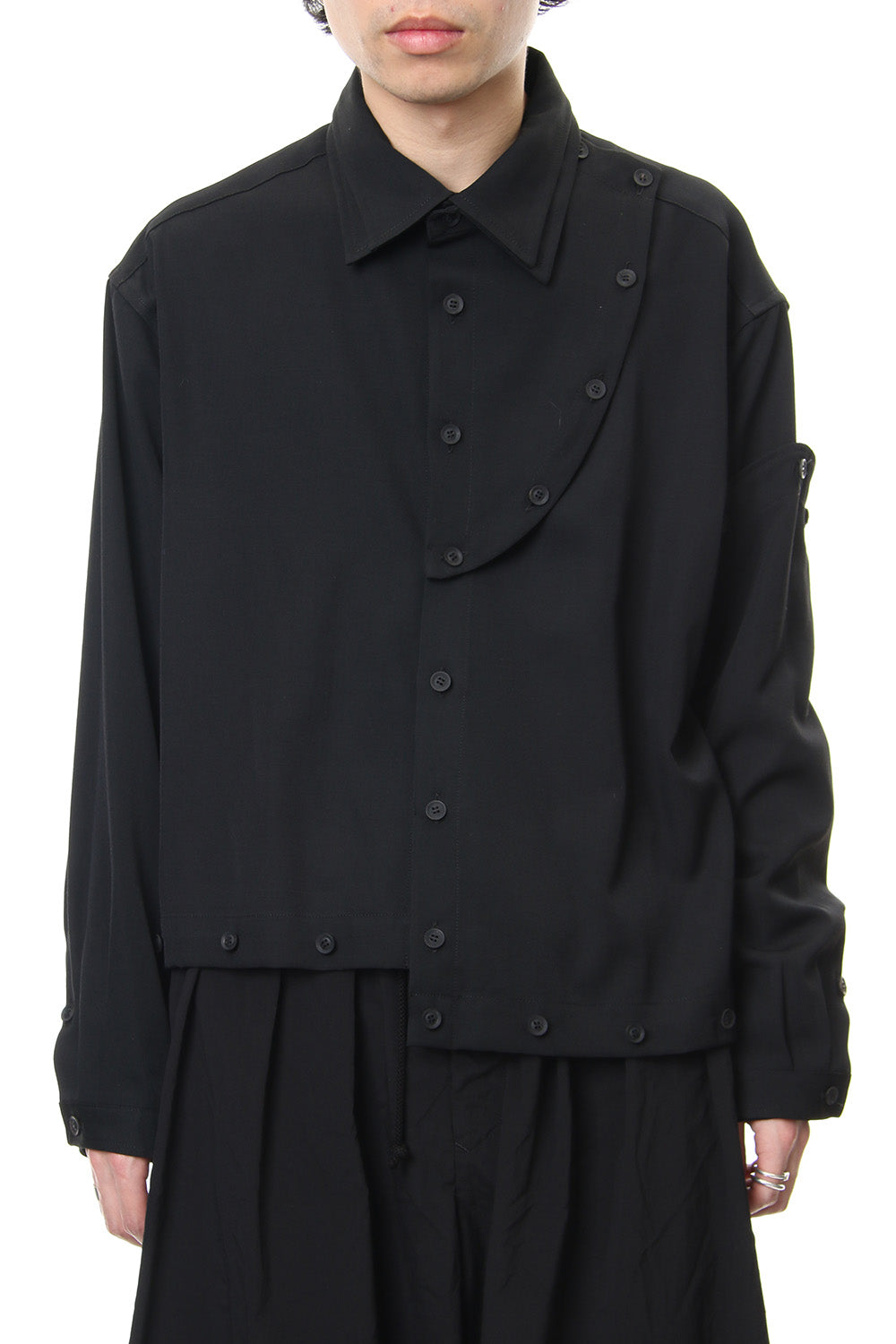 Front Detachable Button Shirt Wrinkled Gabardine