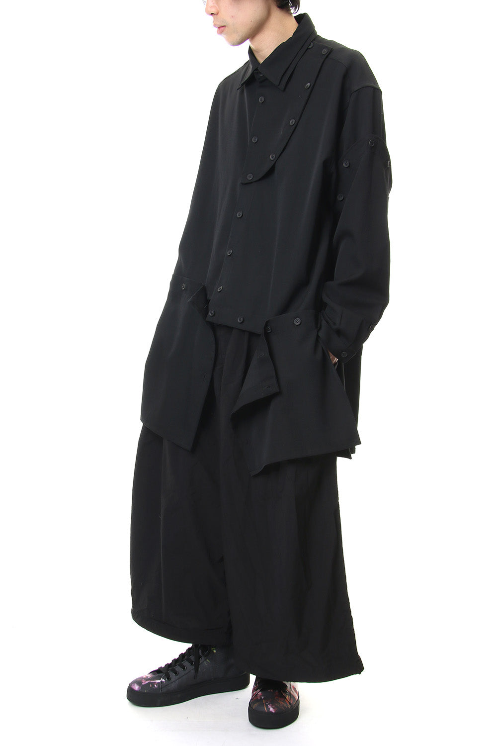 Front Detachable Button Shirt Wrinkled Gabardine