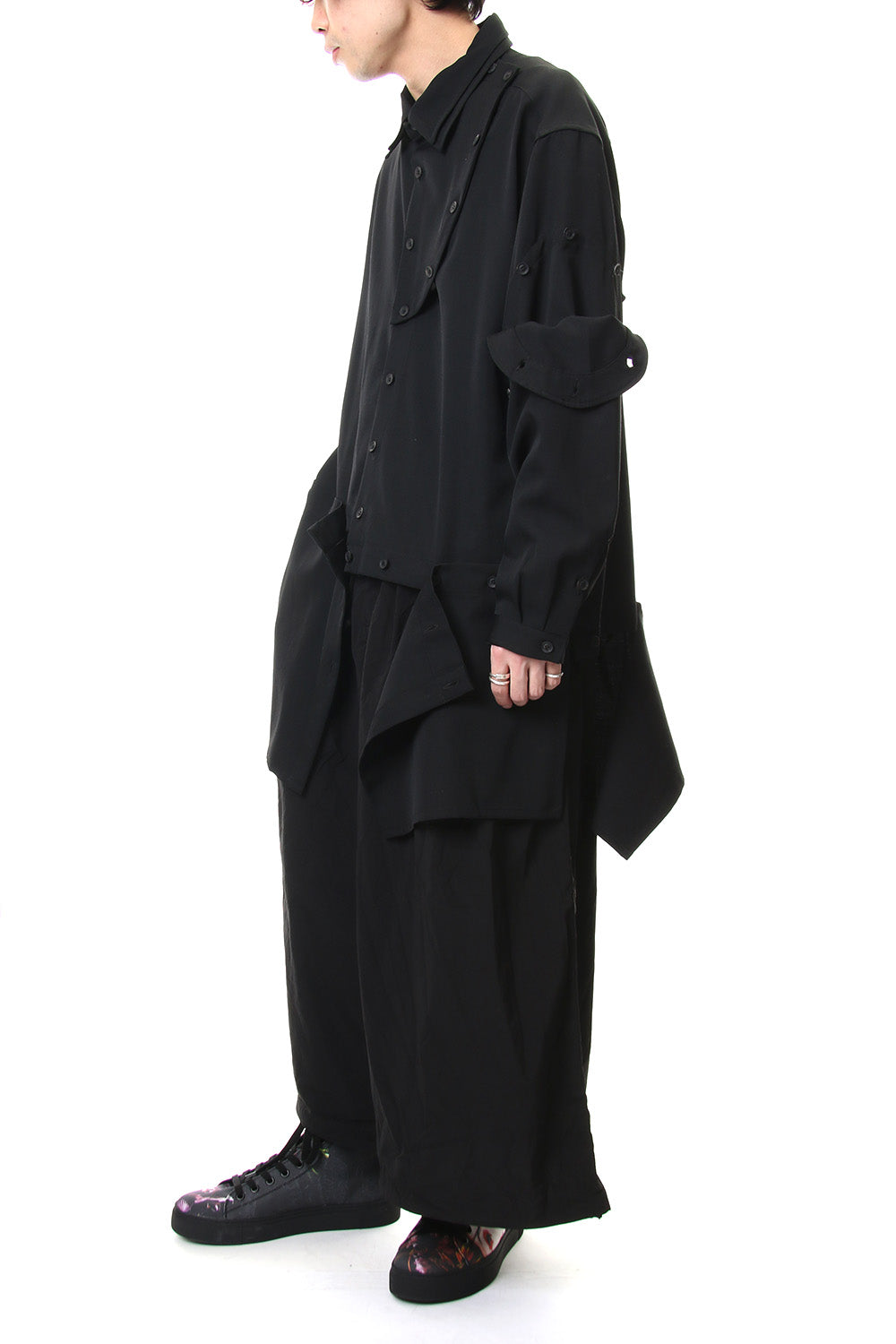 Front Detachable Button Shirt Wrinkled Gabardine