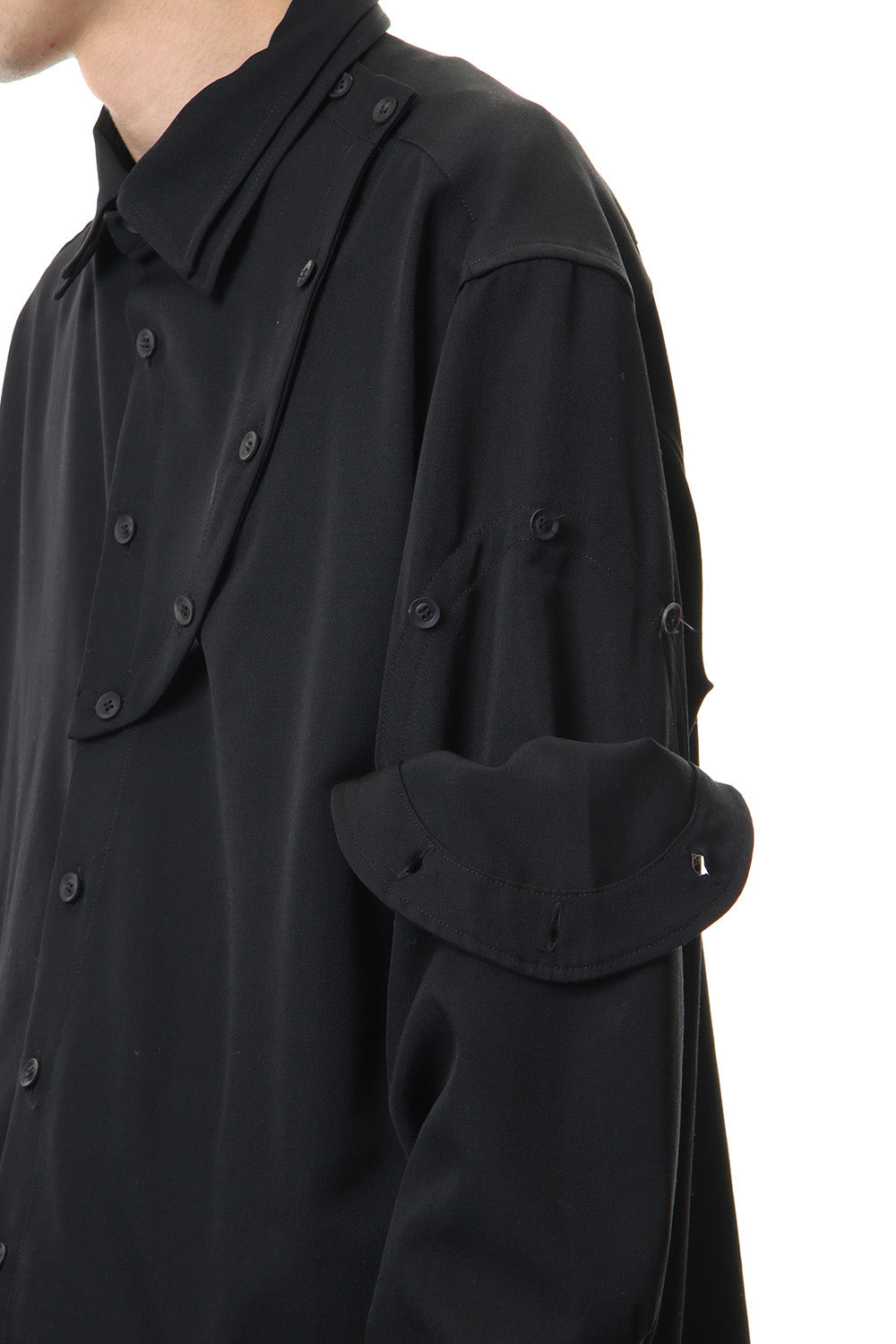 Front Detachable Button Shirt Wrinkled Gabardine