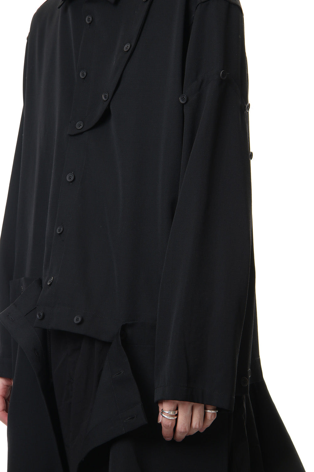 Front Detachable Button Shirt Wrinkled Gabardine